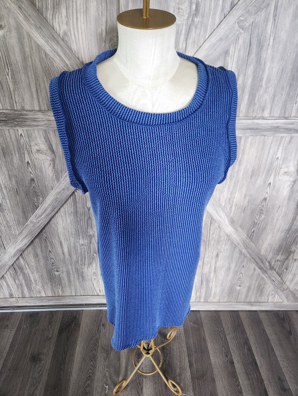 Heimish USA Sleeveless Knit Mineral Washed Tunic Tank  Top in Royal Blue